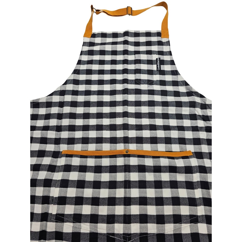 Crate and Barrel Buffalo Check Apron Men OS Black White Gingham Cotton Pockets